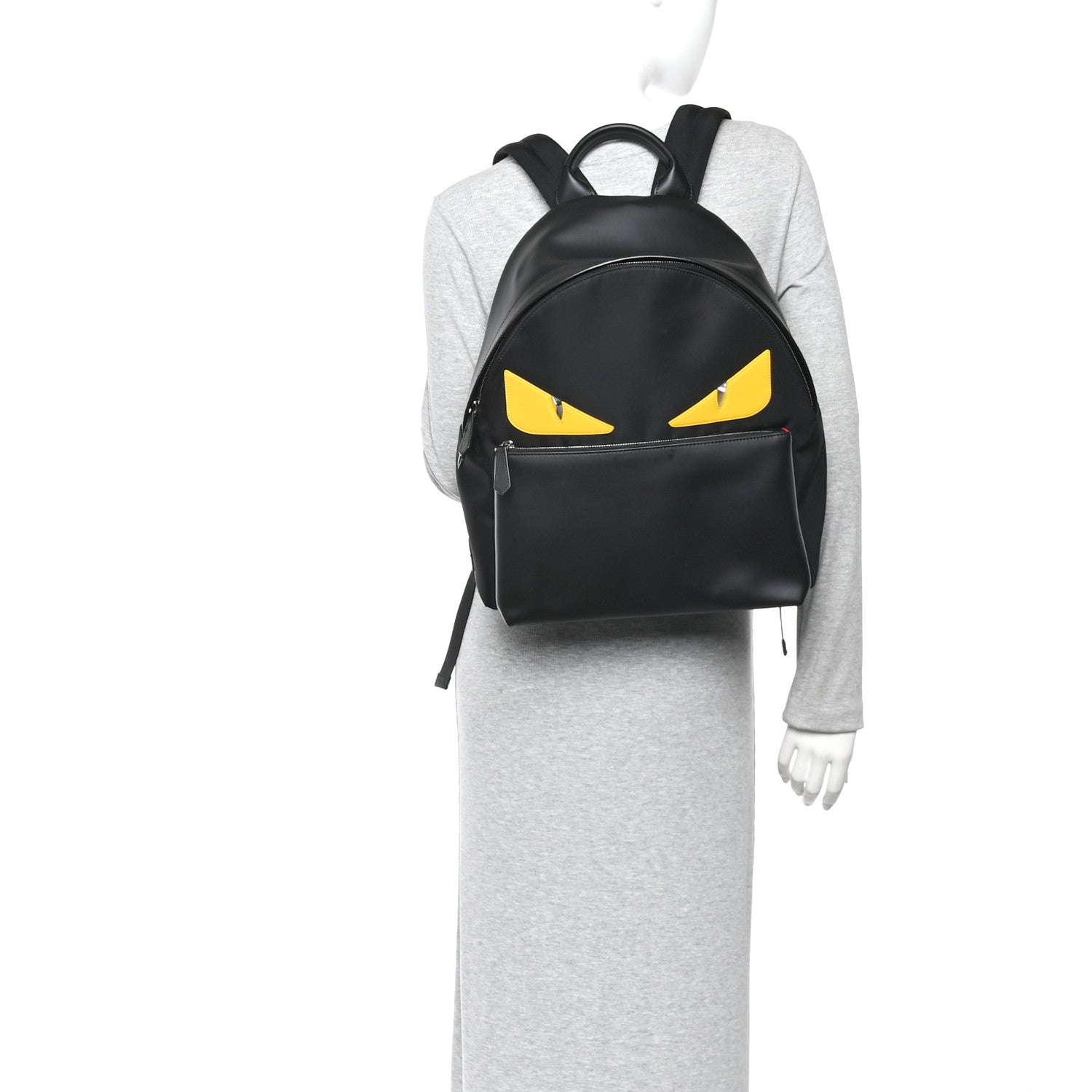 Fendi Nylon Vitello Liberty Vitello Dolce Monster Eyes Rounded Backpack Black Sunflower 2 of 12