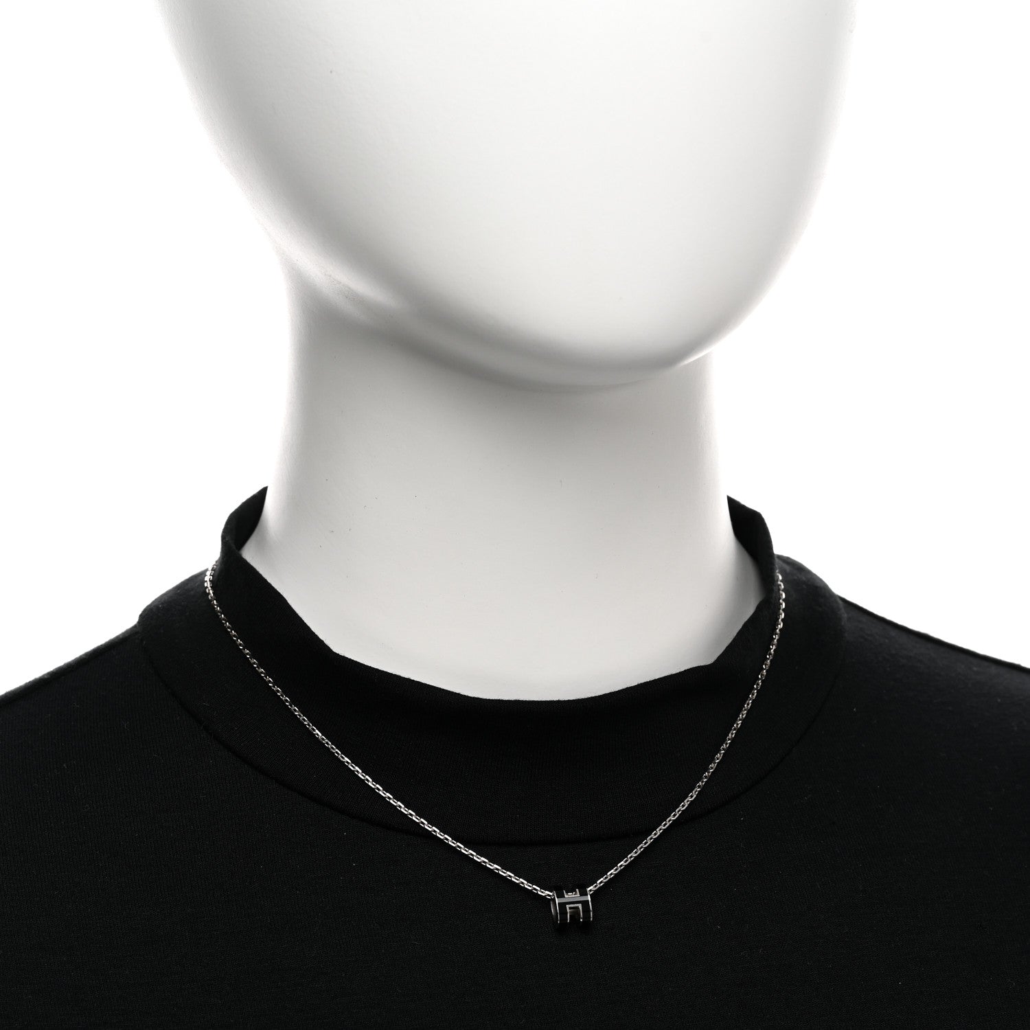 Hermes Lacquered Palladium Mini Pop H Pendant Necklace Black 2 of 6