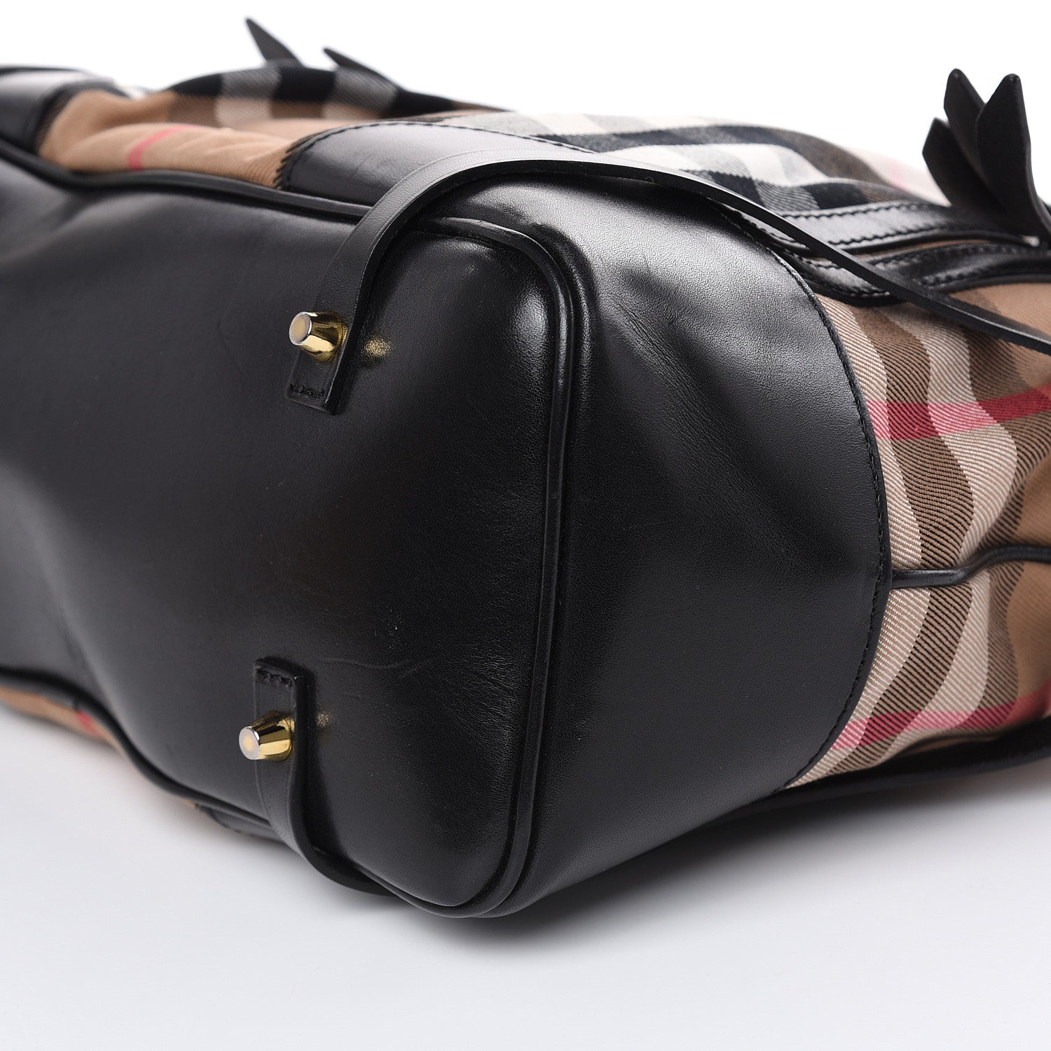 Burberry House Check Bridle Calfskin Medium Whipstitch Tote Black 10 of 14