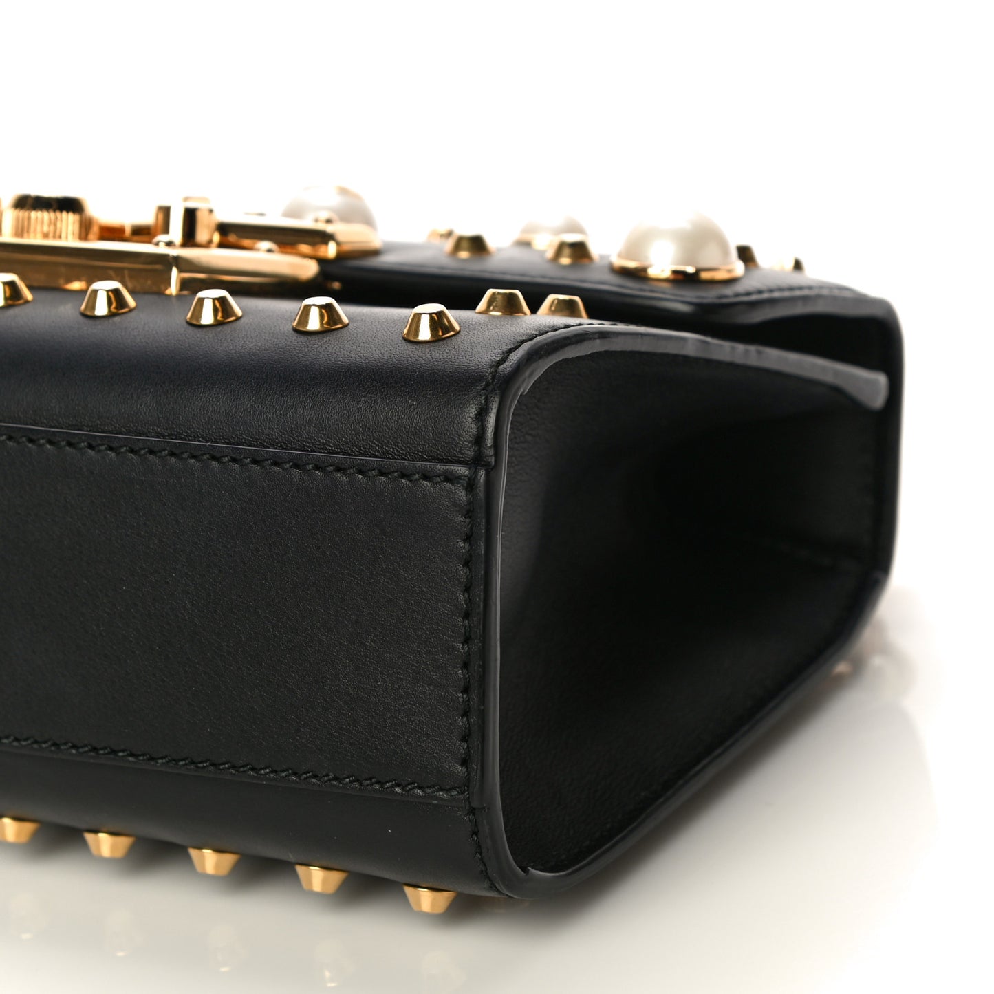 Calfskin Studded Small Padlock Shoulder Bag Black