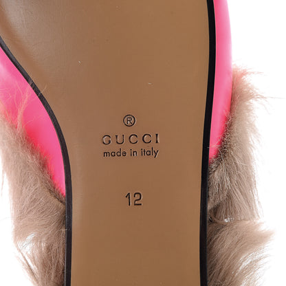 Gucci Calfskin Fur Mens Princetown Slippers 12 Fuxia Fluo Natural 6 of 7