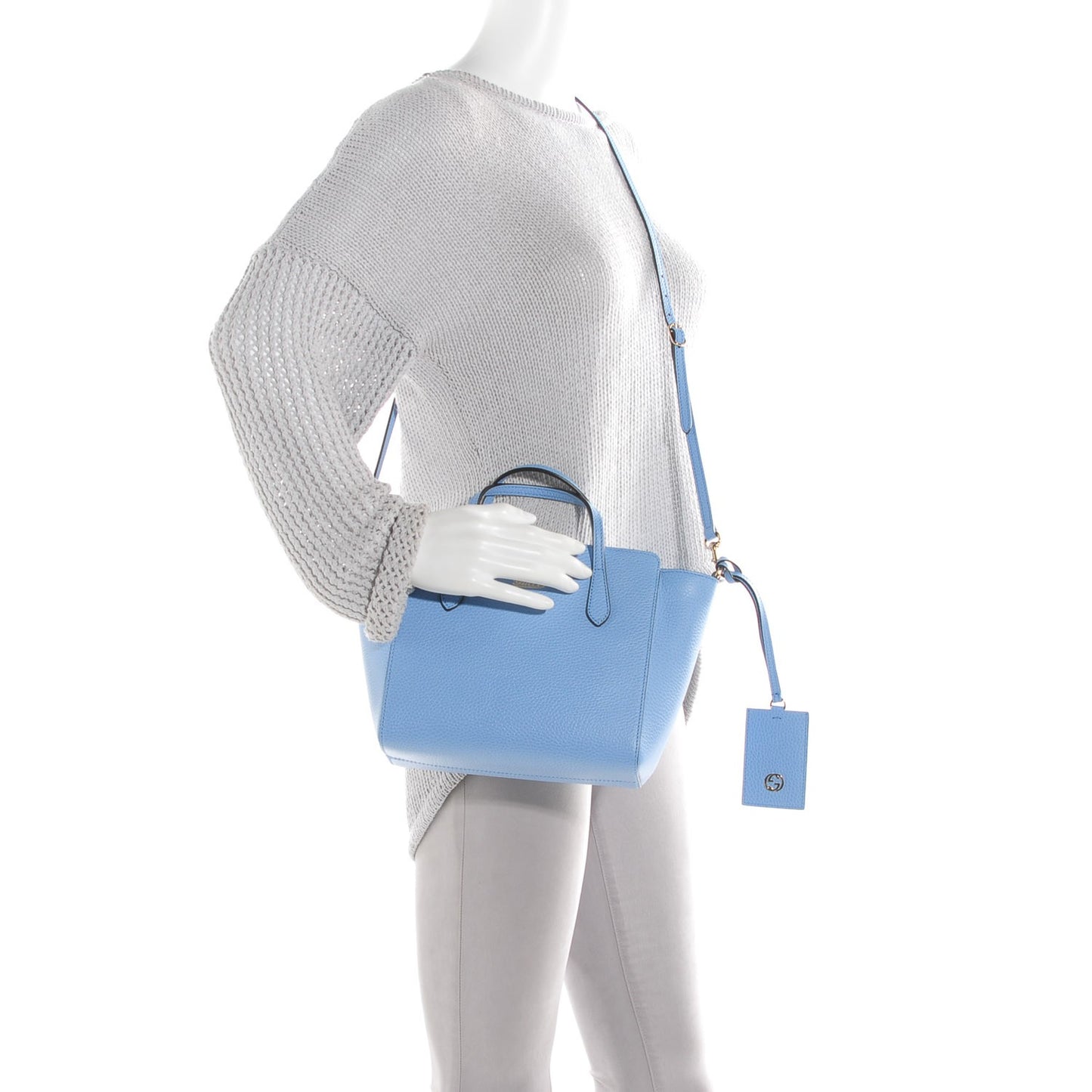 Dollar Calfskin Mini Swing Top Handle Bag Mineral Blue