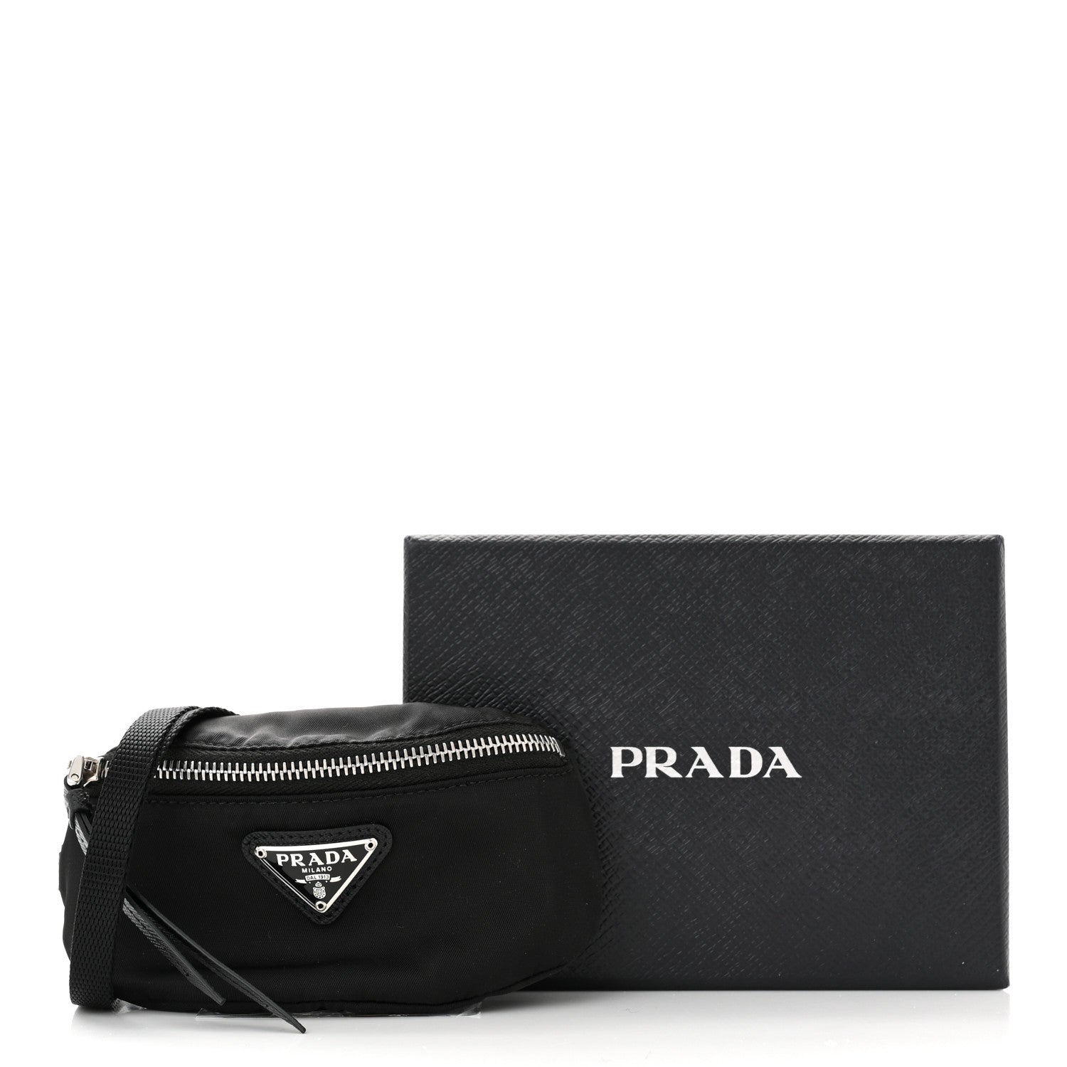 Prada Tessuto Nylon Saffiano Metal Triangle Logo Mini Crossbody Pouch Black 11 of 11