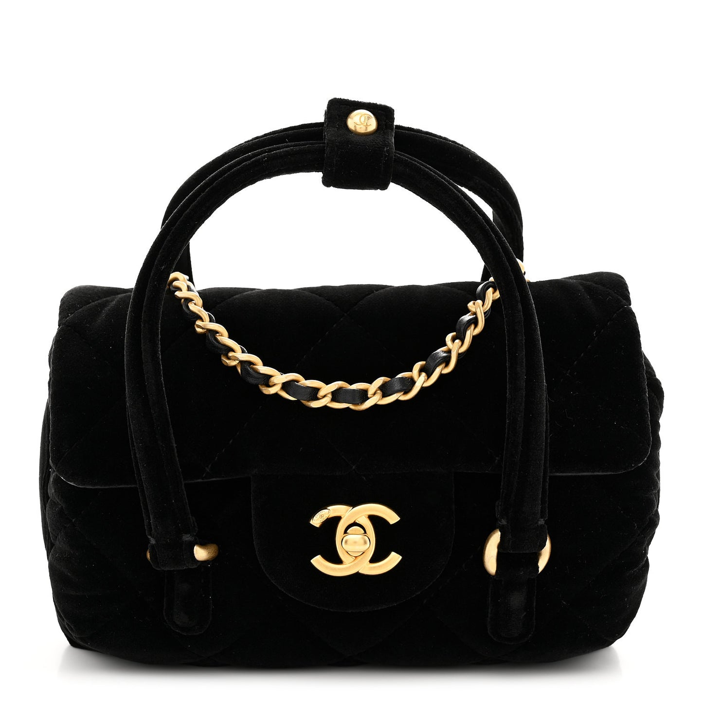 Velvet Quilted Mini Top Handle Flap Black
