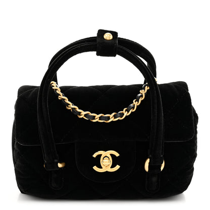 Chanel Velvet Quilted Mini Top Handle Flap Black 1 of 11