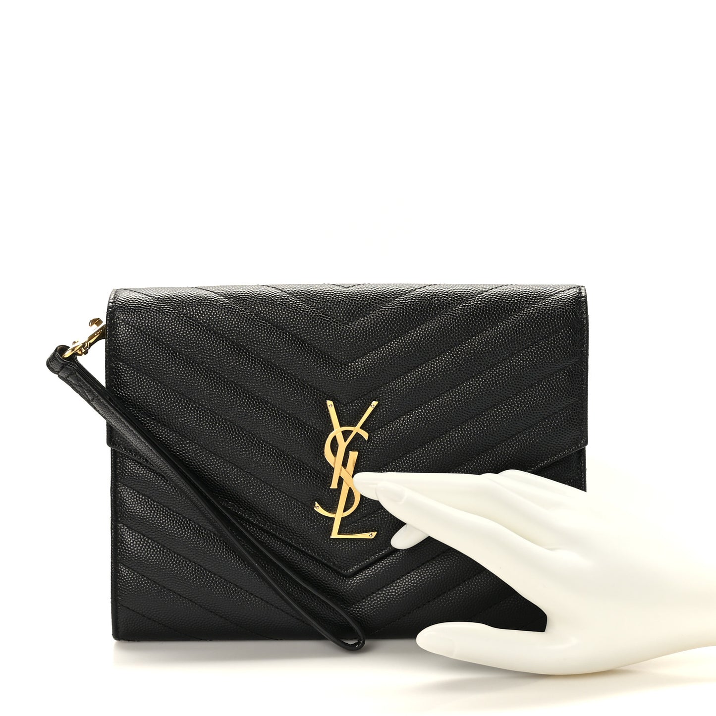 Grain De Poudre Matelasse Chevron Monogram Envelope Clutch Black
