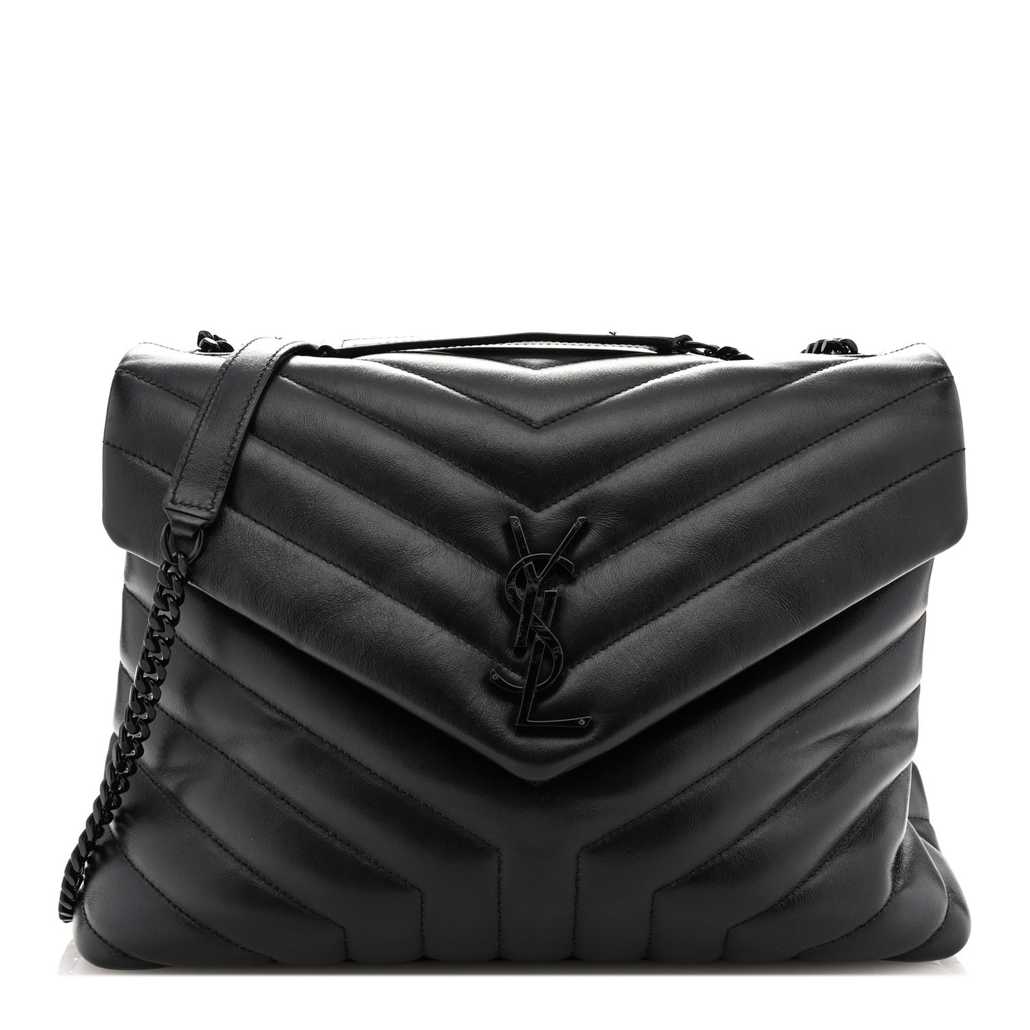 Calfskin Y Quilted Monogram Monochrome Medium Loulou Chain Satchel Black