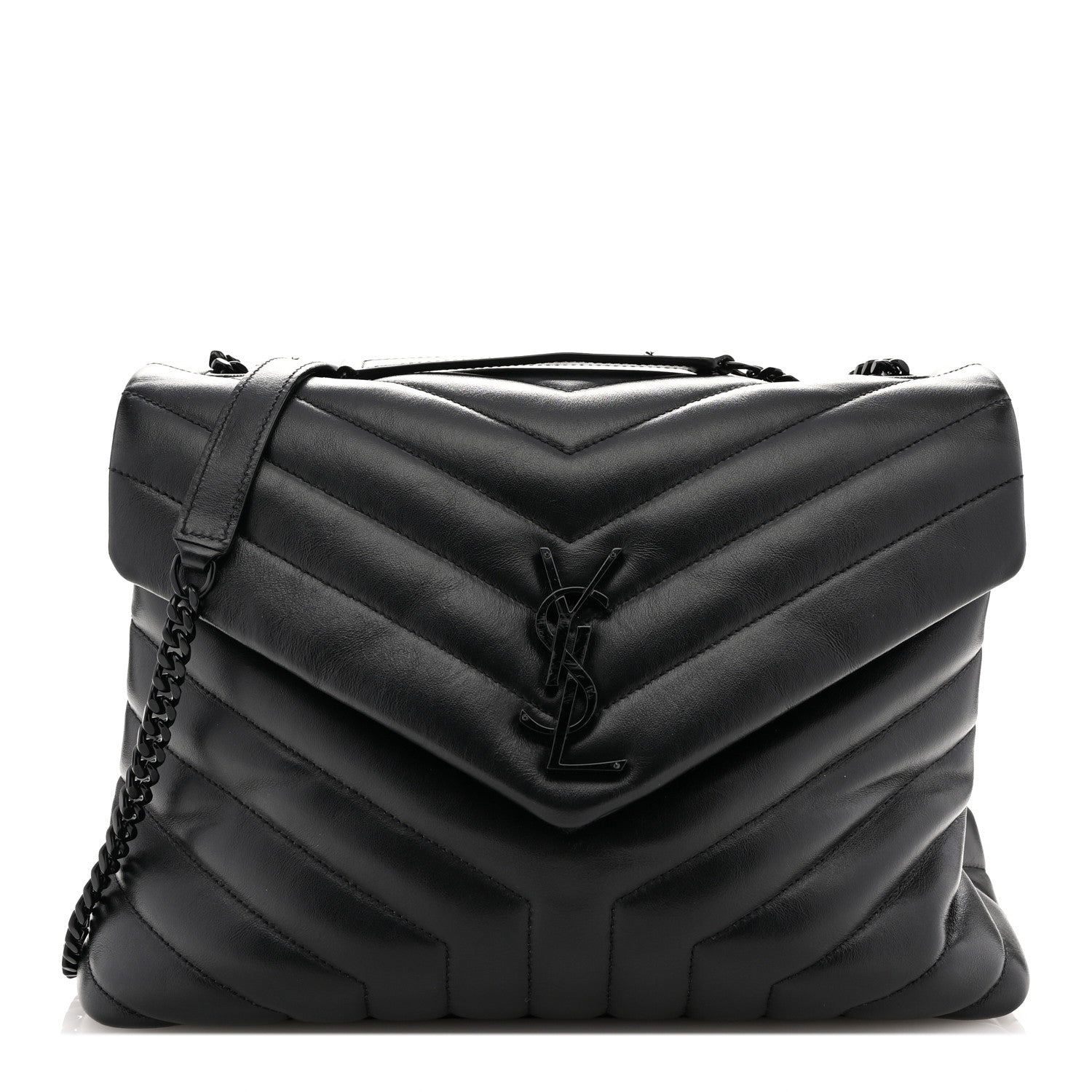 Saint Laurent Calfskin Y Quilted Monogram Monochrome Medium Loulou Chain Satchel Black 1 of 12