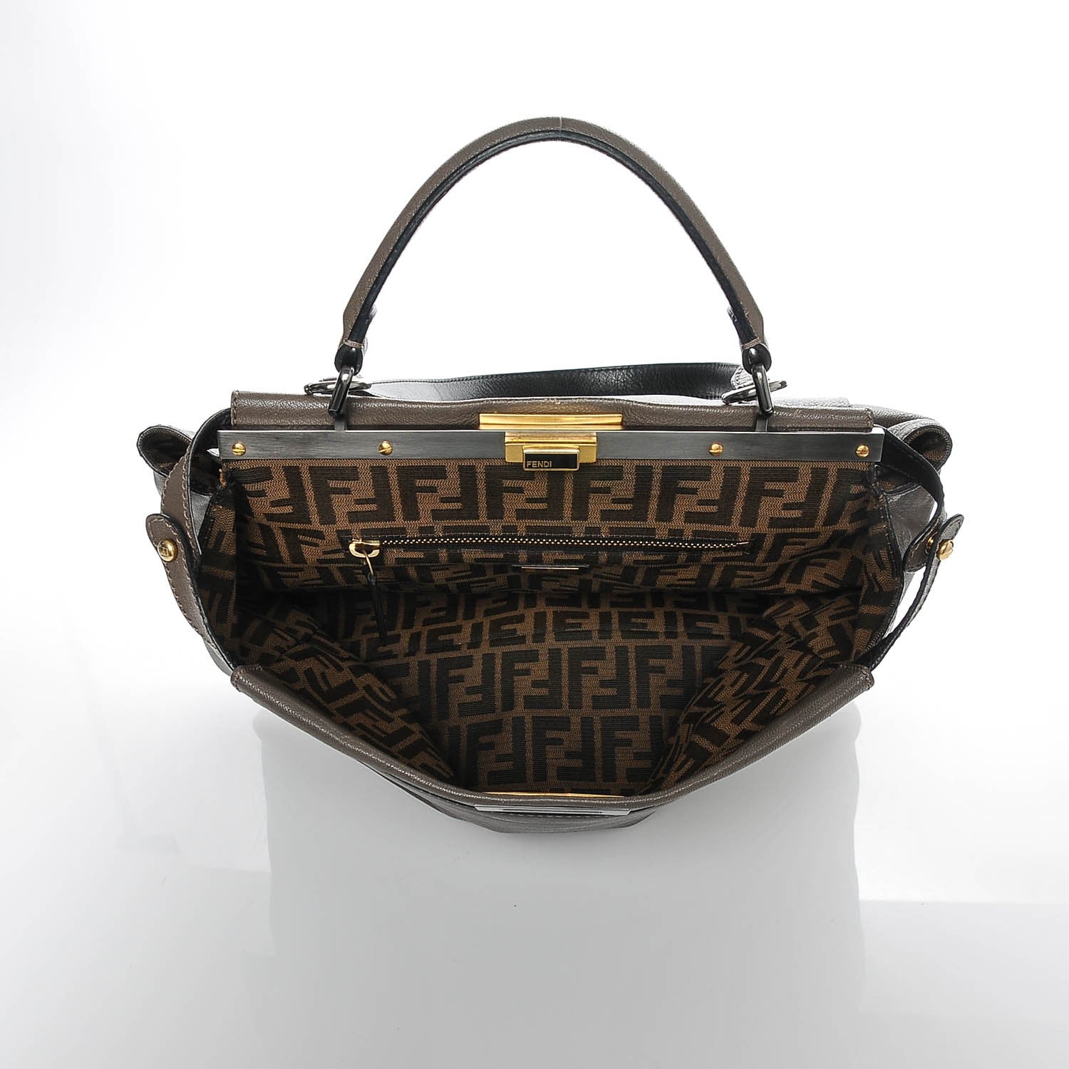 Fendi Goatskin Zucca Large Peekaboo Iconic Satchel Taupe Tobacco Moro 5 of 12