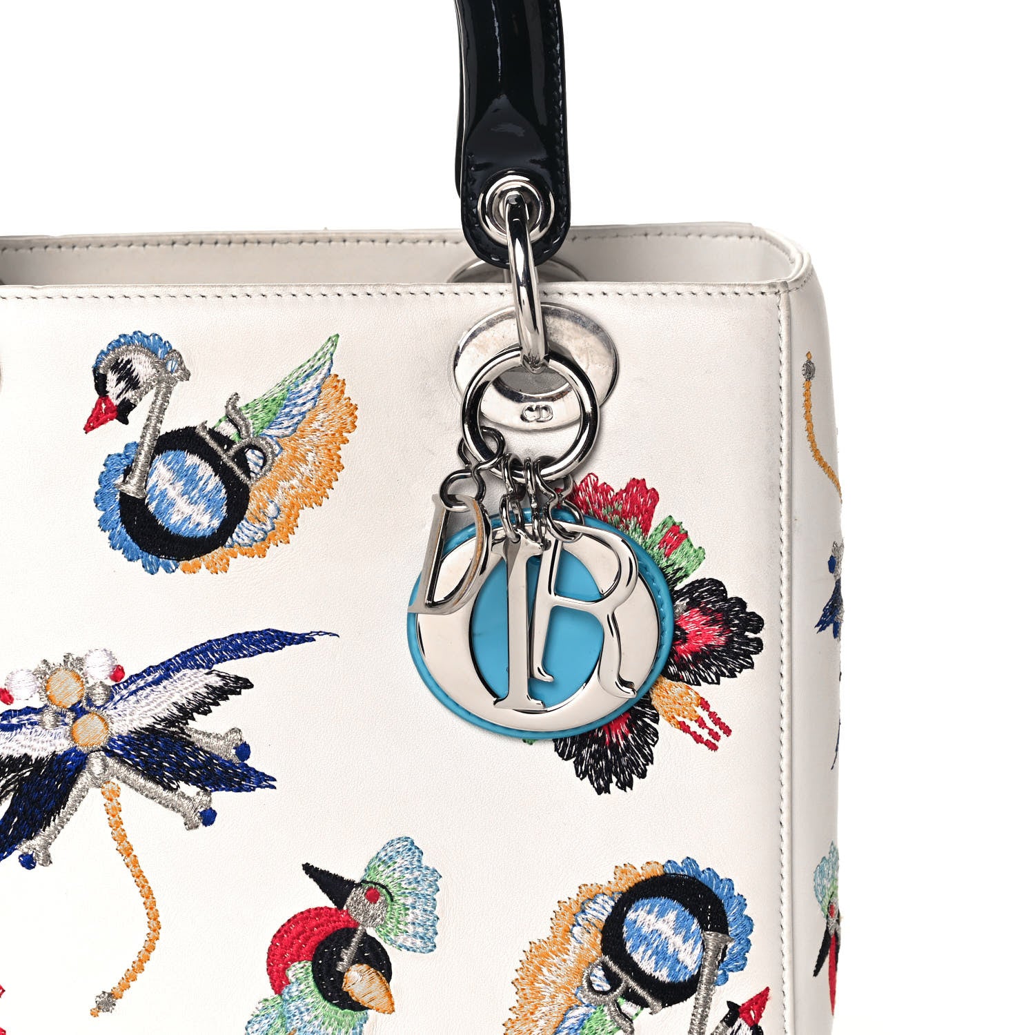 Christian Dior Smooth Calfskin Embroidered Medium Lady Dior White Multicolor 11 of 12