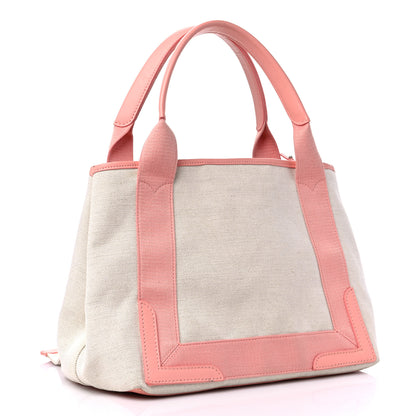 Balenciaga Cotton Canvas Satin Calfskin S Navy Cabas Natural Rose Ballerine 4 of 14