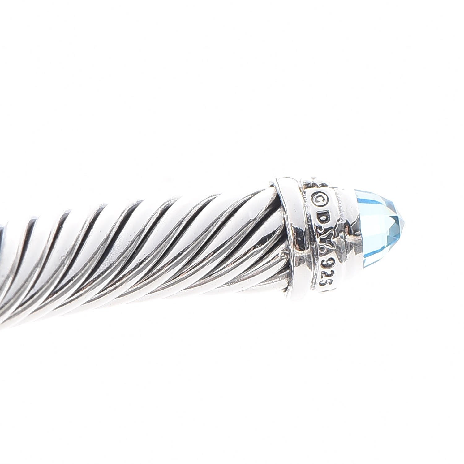 David Yurman Sterling Silver Diamond Blue Topaz 5mm Cable Classics Bracelet 4 of 5