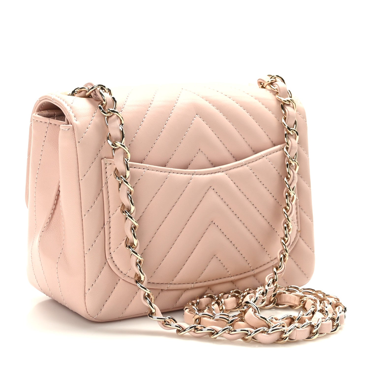 Chanel Lambskin Chevron Quilted Mini Square Flap Light Pink 3 of 10