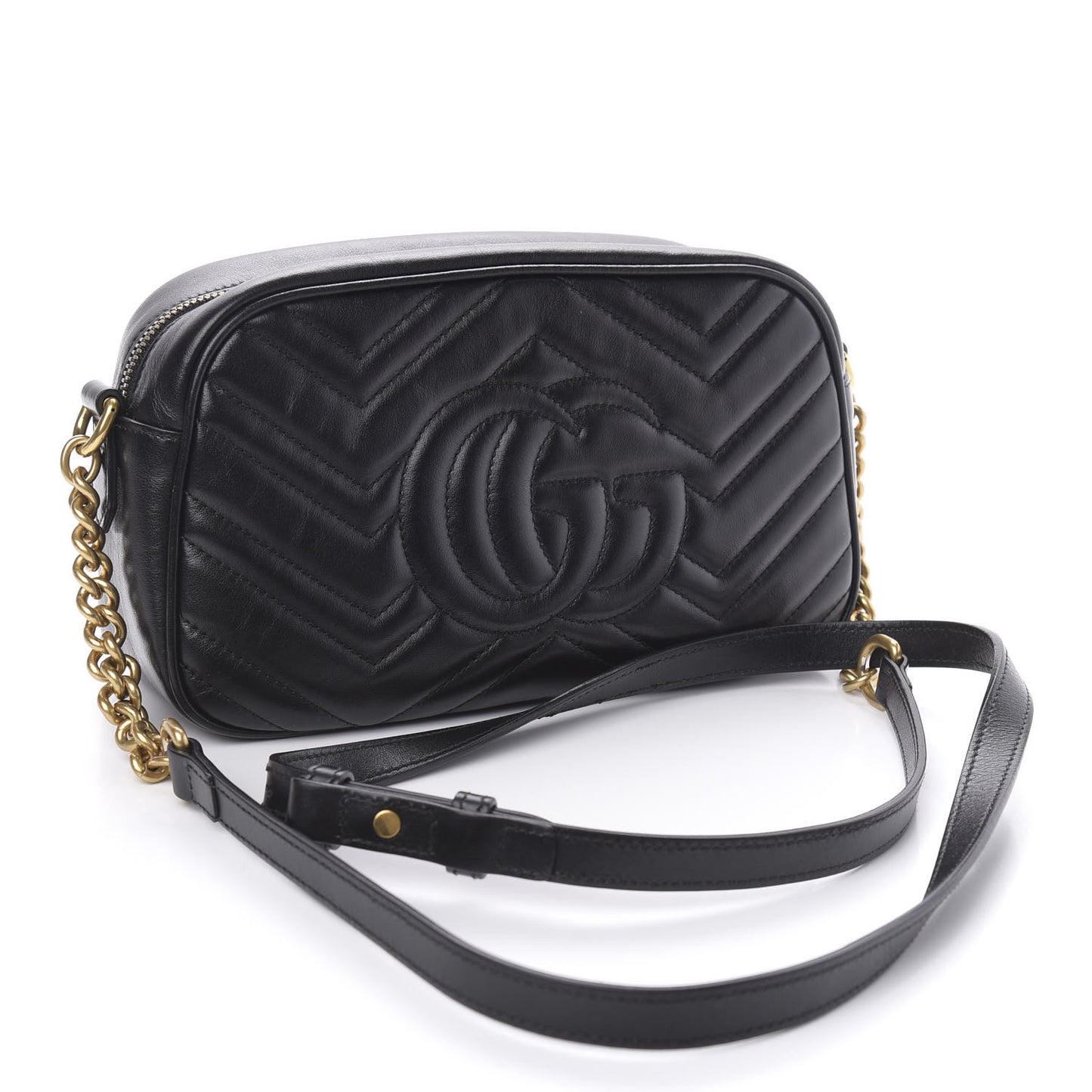 Calfskin Matelasse Small GG Marmont Chain Shoulder Bag Black