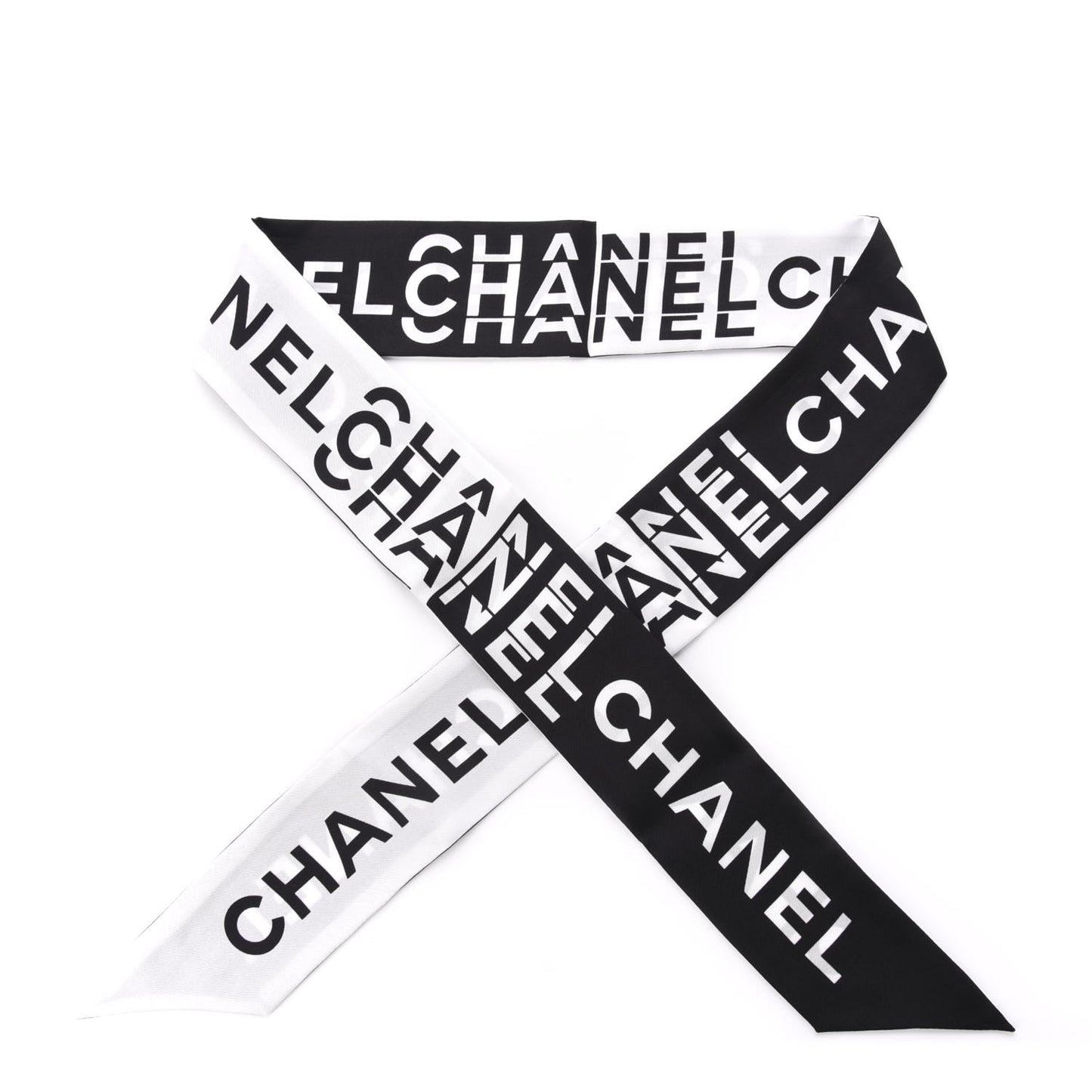 Silk Logo Slim Bandeau Scarf Black White