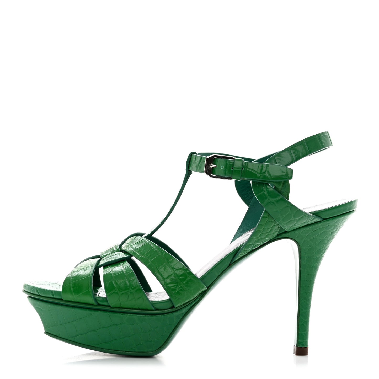 Calfskin Crocodile Embossed Tribute 75 Platform Sandals 36.5 Green