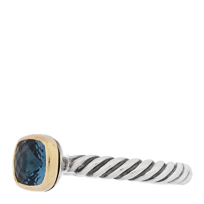 David Yurman Sterling Silver 18K Yellow Gold Blue Topaz Cushion Ring 54 7 3 of 6