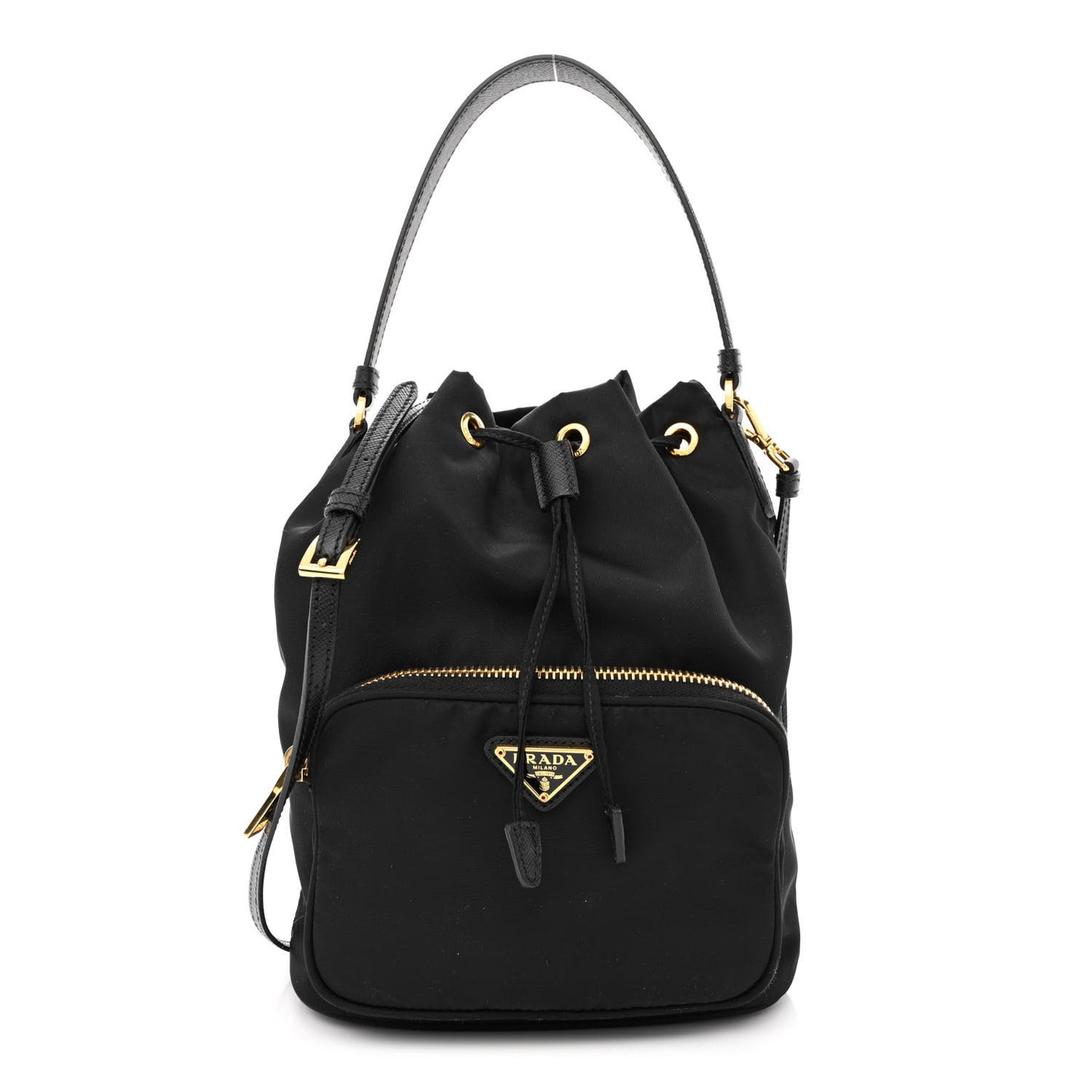 Saffiano Tessuto Nylon Mini Bucket Crossbody Bag Black