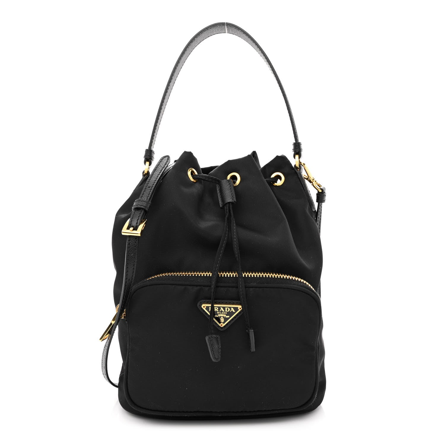 Prada Saffiano Tessuto Nylon Mini Bucket Crossbody Bag Black 1 of 12