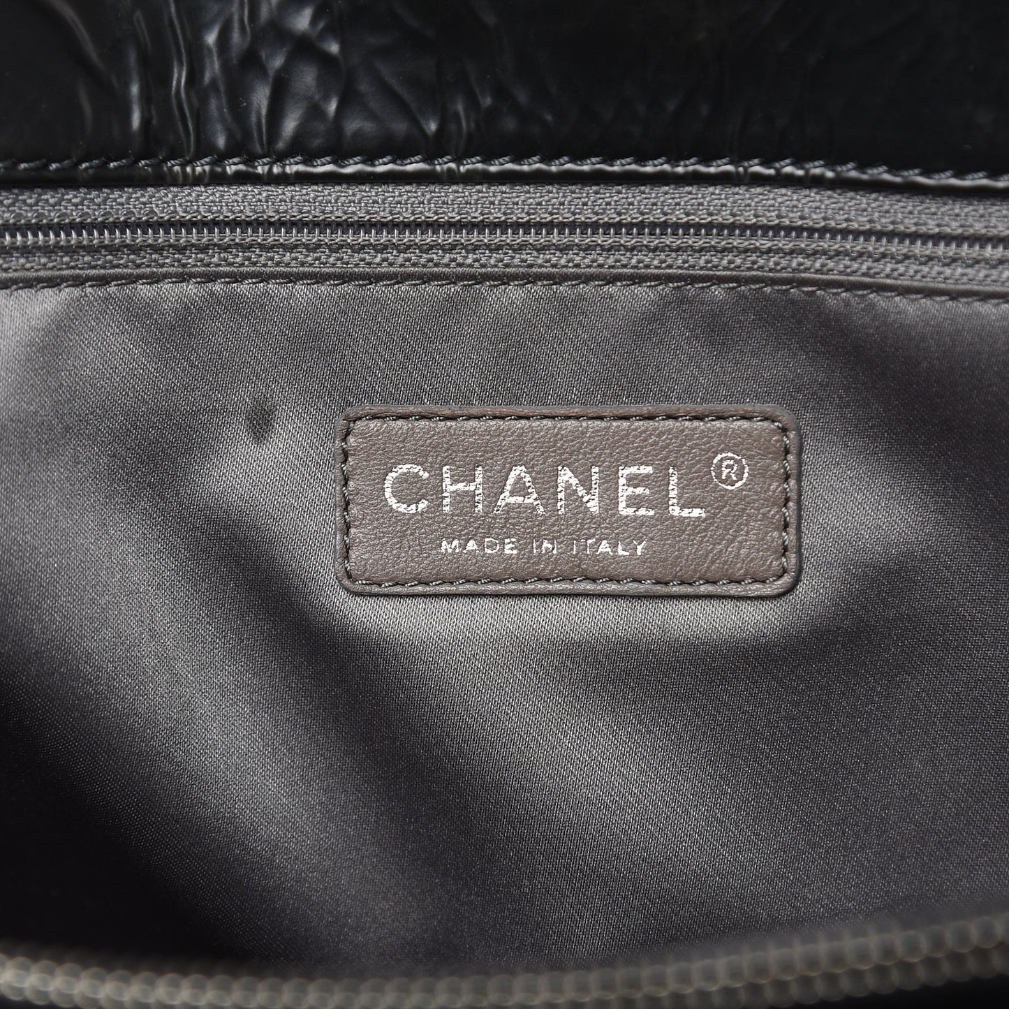 Aged Glazed Nylon Quilted Shopping Tote Dark Grey