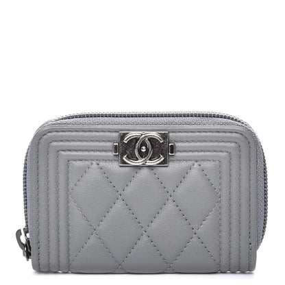 Chanel Calfskin Quilted Boy Zip Around Coin Purse Wallet Grey 1 of 8