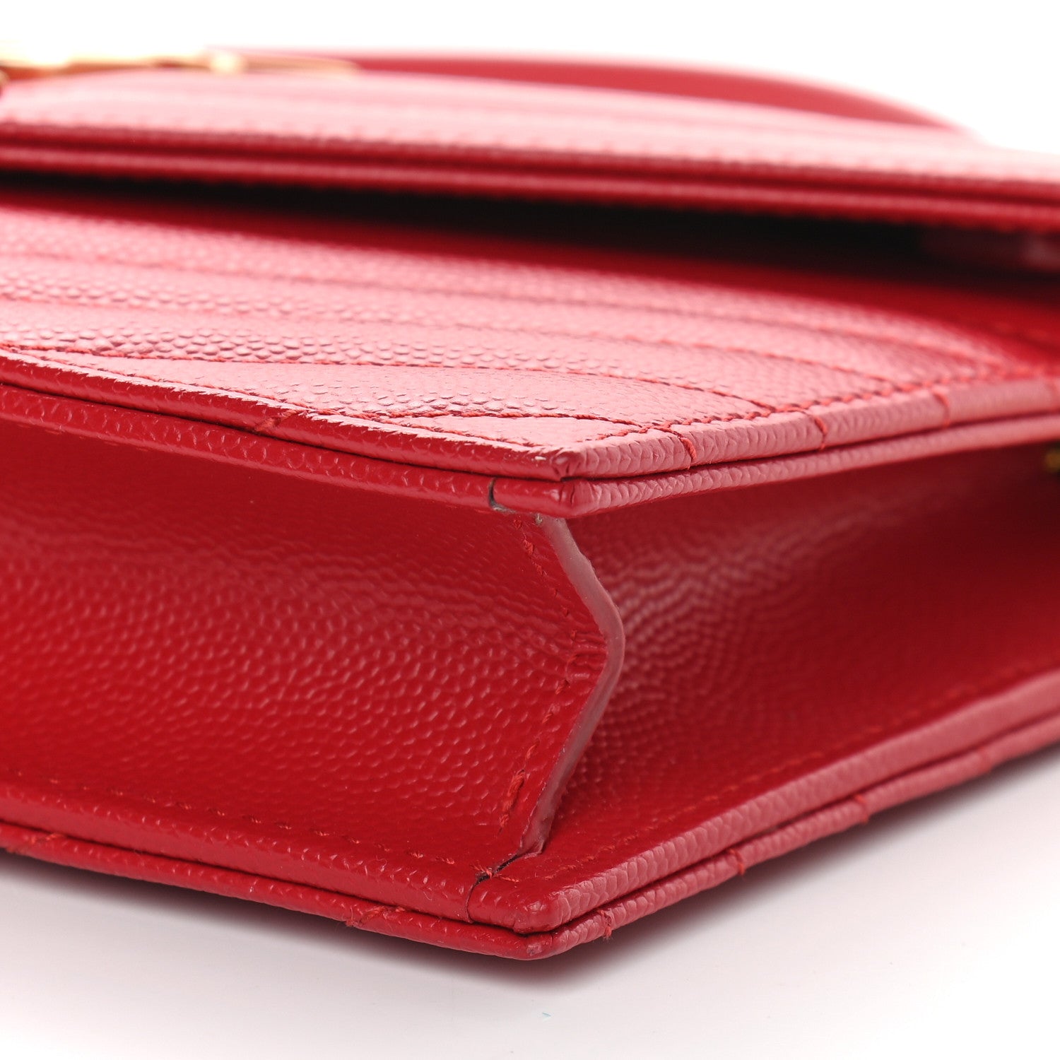 Saint Laurent Grain De Poudre Matelasse Chevron Monogram Envelope Chain Wallet New Red 8 of 8