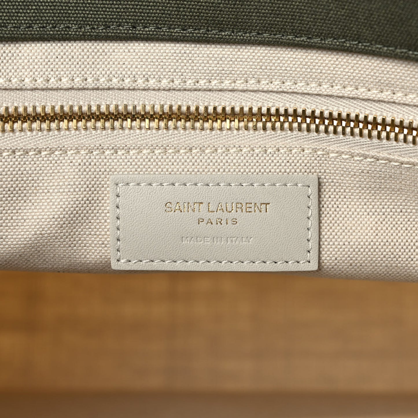 Linen Calfskin Small Rive Gauche Tote Military Green Blanc Vintage