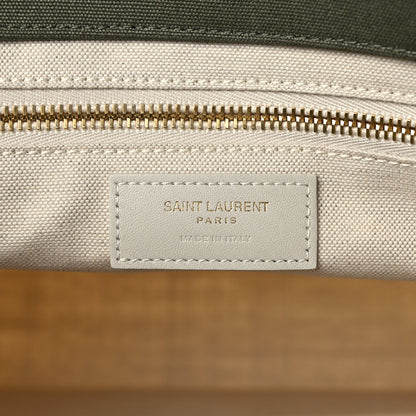 Saint Laurent Linen Calfskin Small Rive Gauche Tote Military Green Blanc Vintage 6 of 10