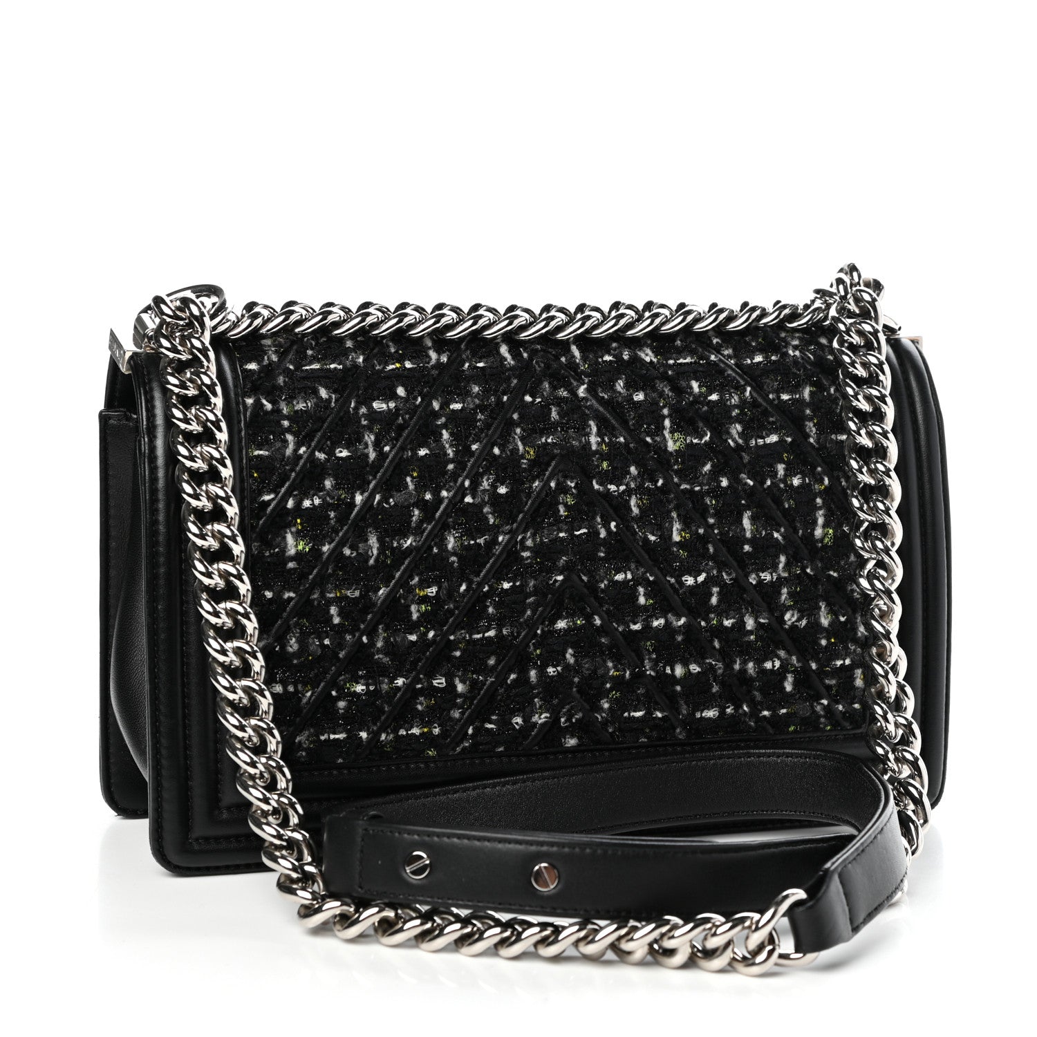Chanel Lambskin Tweed Woven Medium Chevron Boy Flap Black 3 of 11