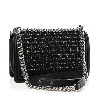 Chanel Lambskin Tweed Woven Medium Chevron Boy Flap Black 3 of 11
