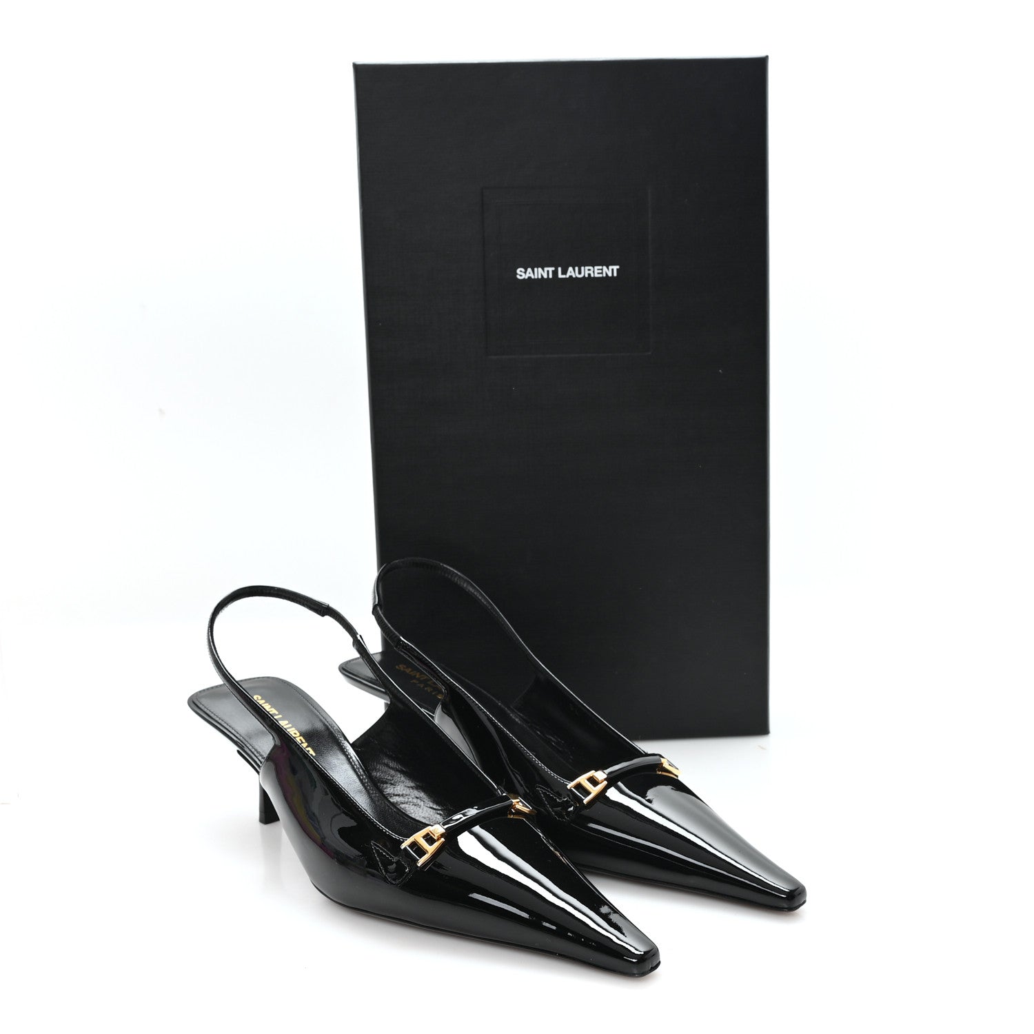 Saint Laurent Patent Bade Slingback Pumps 36 Black 10 of 10
