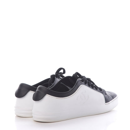 Chanel Calfskin Womens CC Sneakers 39.5 Black White 4 of 12