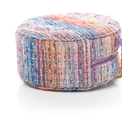 Chanel Tweed Quilted Round Clutch With Chain Blue Pink Orange 10 of 11