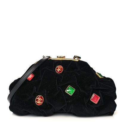 Chanel Resin Velvet Kiss Lock Clutch Black 1 of 9