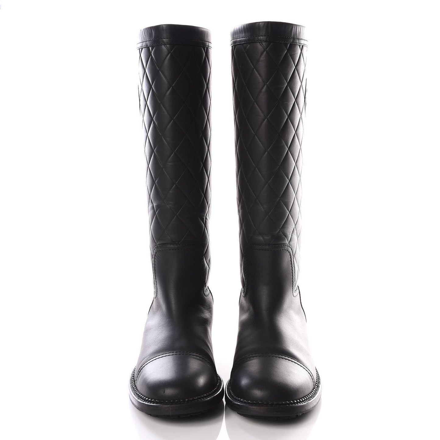 Oily Calfskin Quilted High Boots 40 Black
