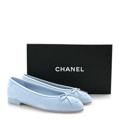 Chanel Suede Calfskin Cap Toe CC Ballerina Flats 37 Light Blue 10 of 10