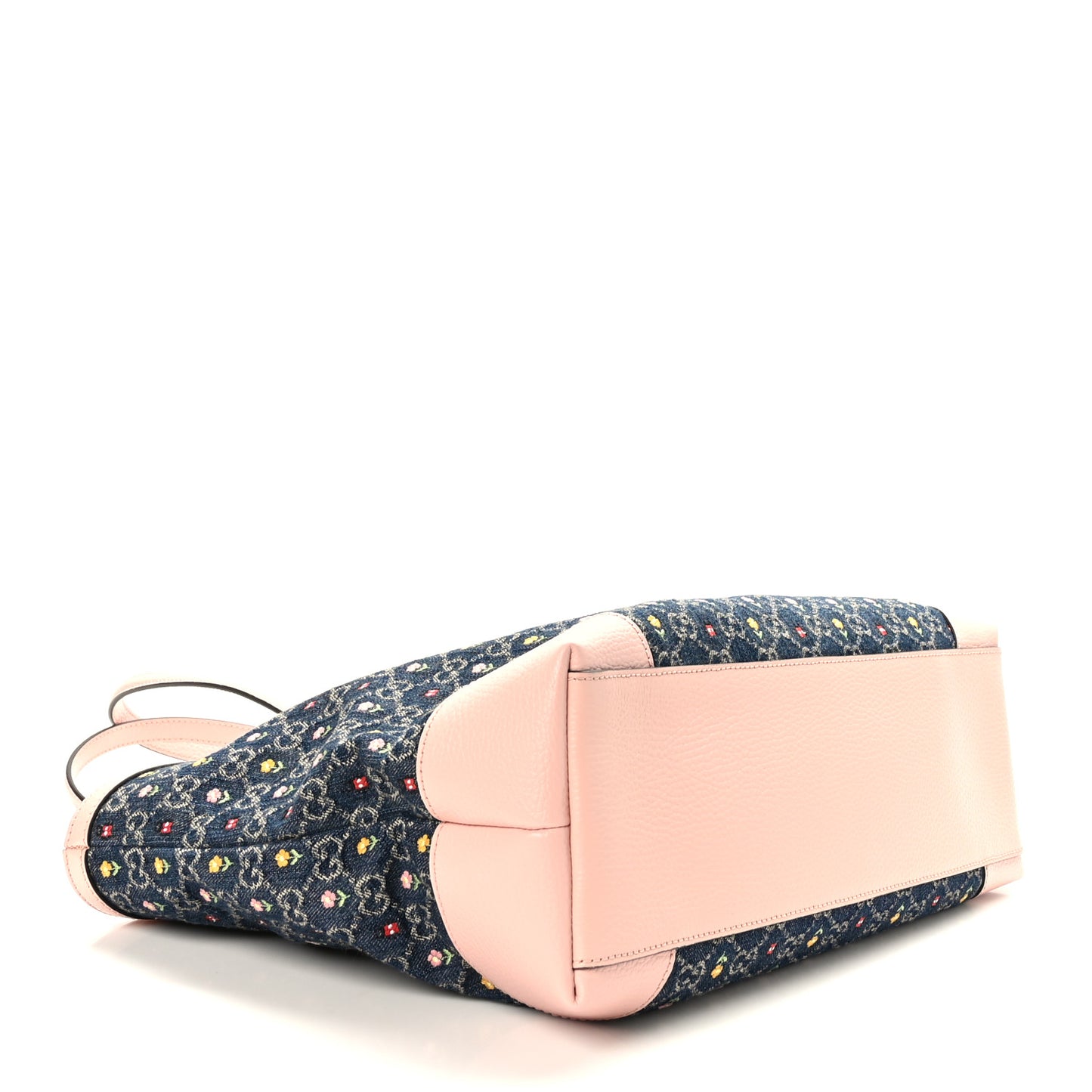 New Denim Dollar Calfskin Floral GG Monogram Medium Ophidia Shopping Tote Blue Tea Multicolor Powder Pink