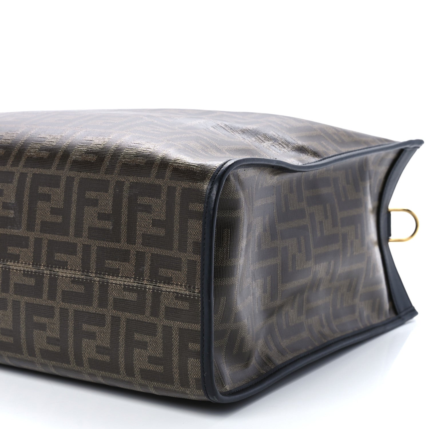Fendi Glazed Fabric Vitello Century Plexiglass FF 1974 Stamp Patch Medium Runaway Shopper Tote Mogano Panna Black 13 of 14