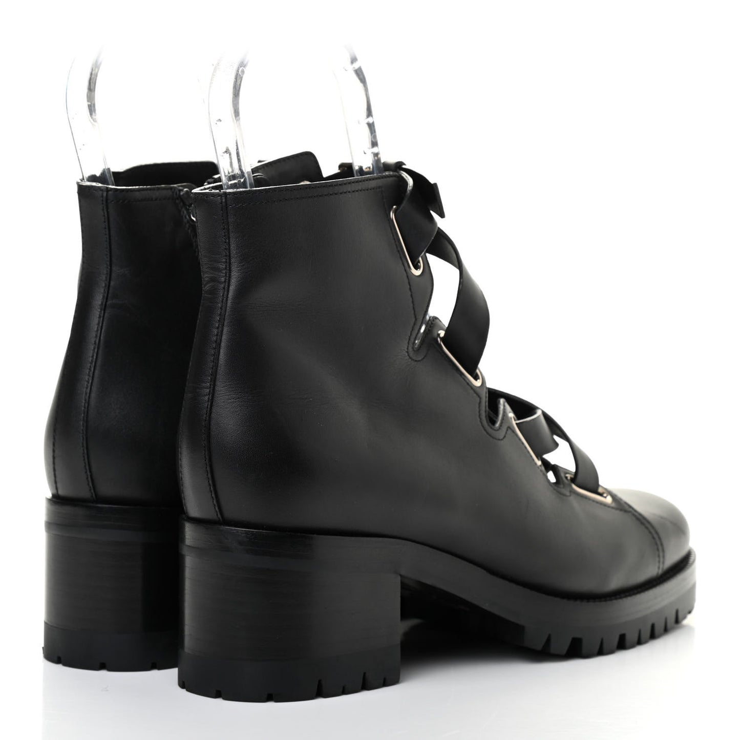 Calfskin Plum Lace Up Combat Boots 41 Black