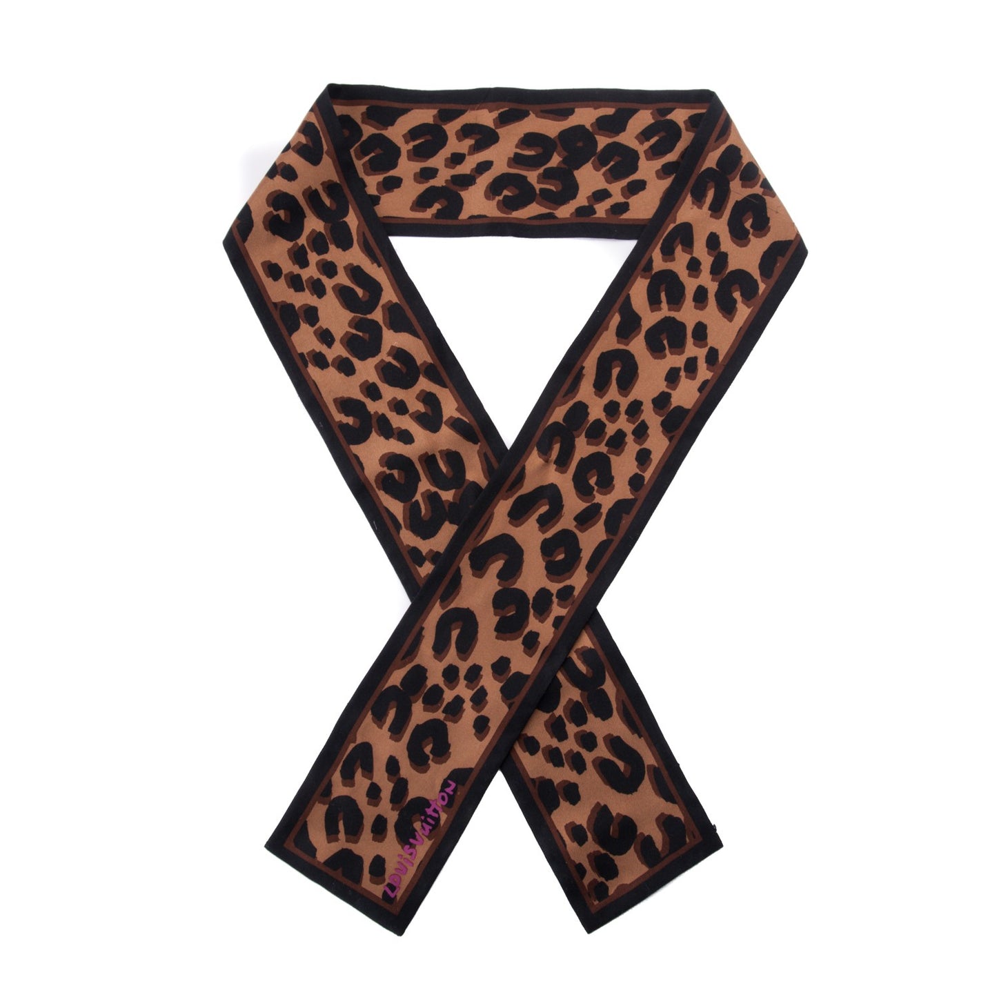 Silk Leopard Bandeau Scarf Marron