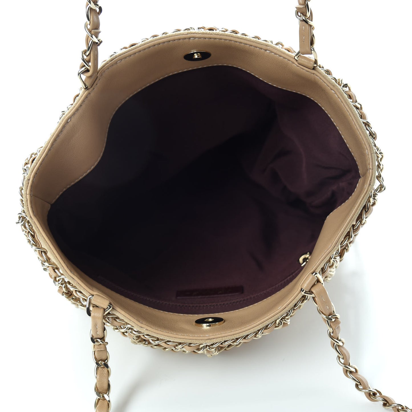 Suede Goatskin Large Shopping Chain Tote Beige