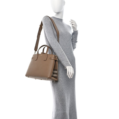 Burberry Grainy Calfskin House Check Medium Banner Tote Camel 2 of 8