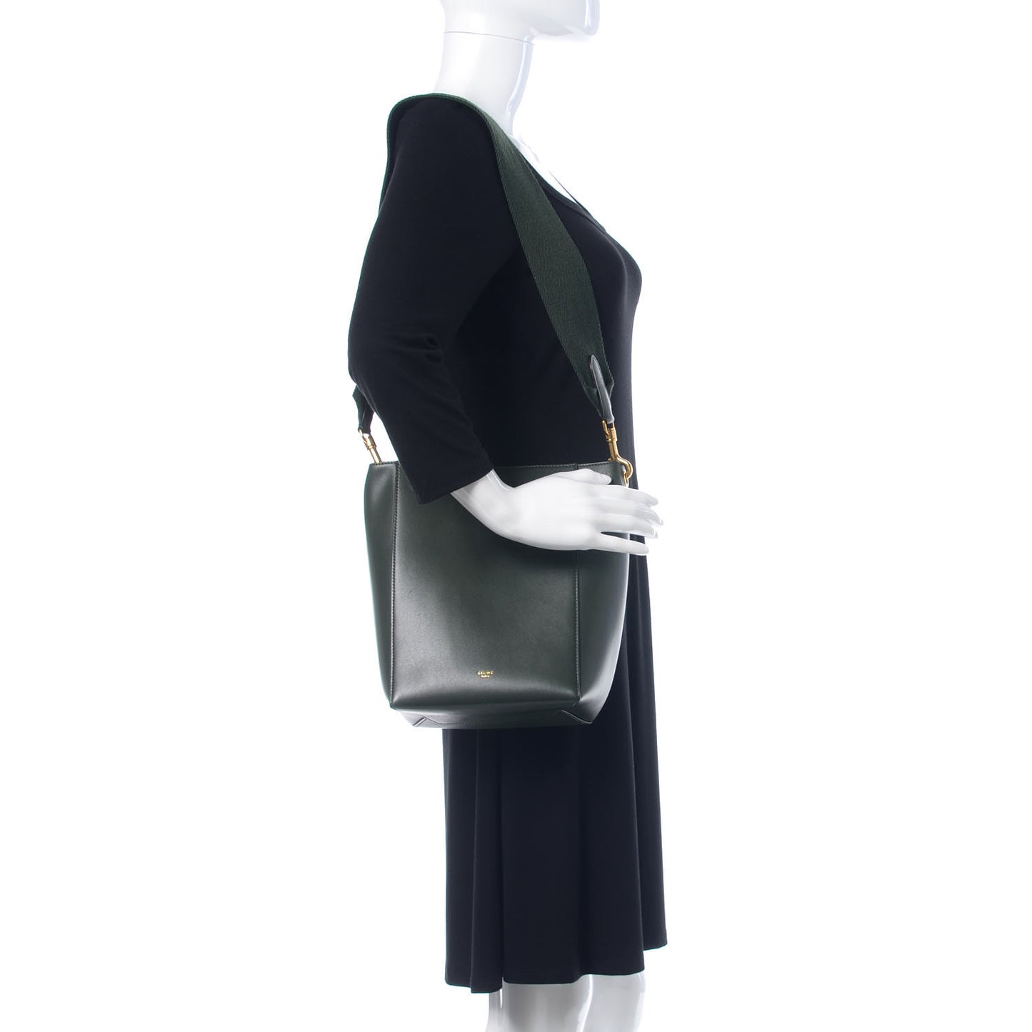 Smooth Calfskin Small Sangle Bucket Bag Bottle Green
