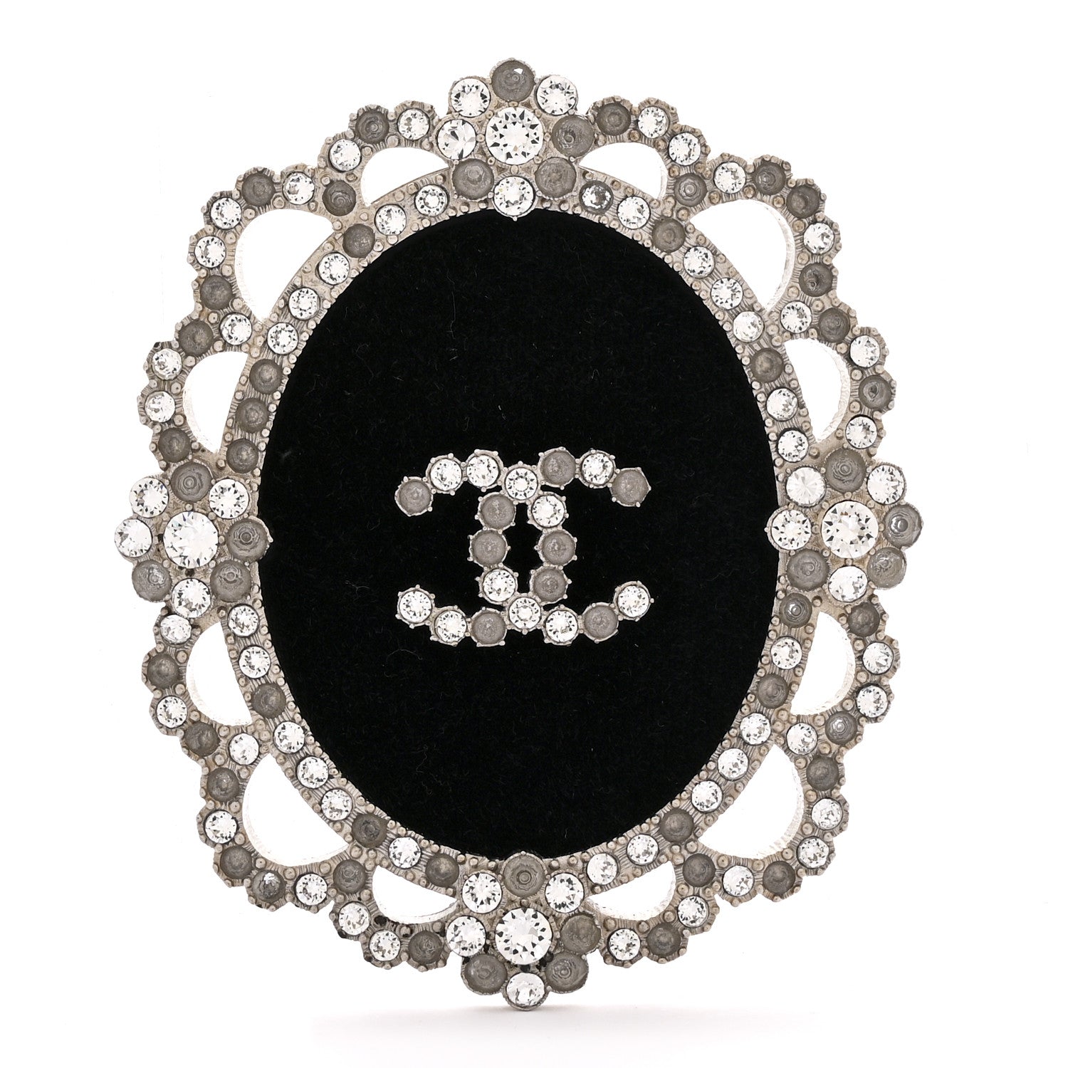 Chanel Crystal CC Velvet Brooch Black 1 of 4