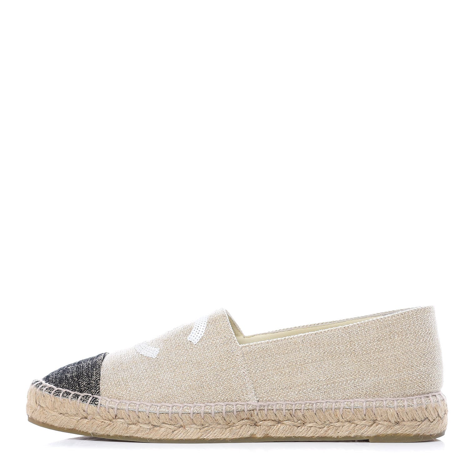 Chanel Toile Sequin CC Espadrilles 42 Beige Black 1 of 12