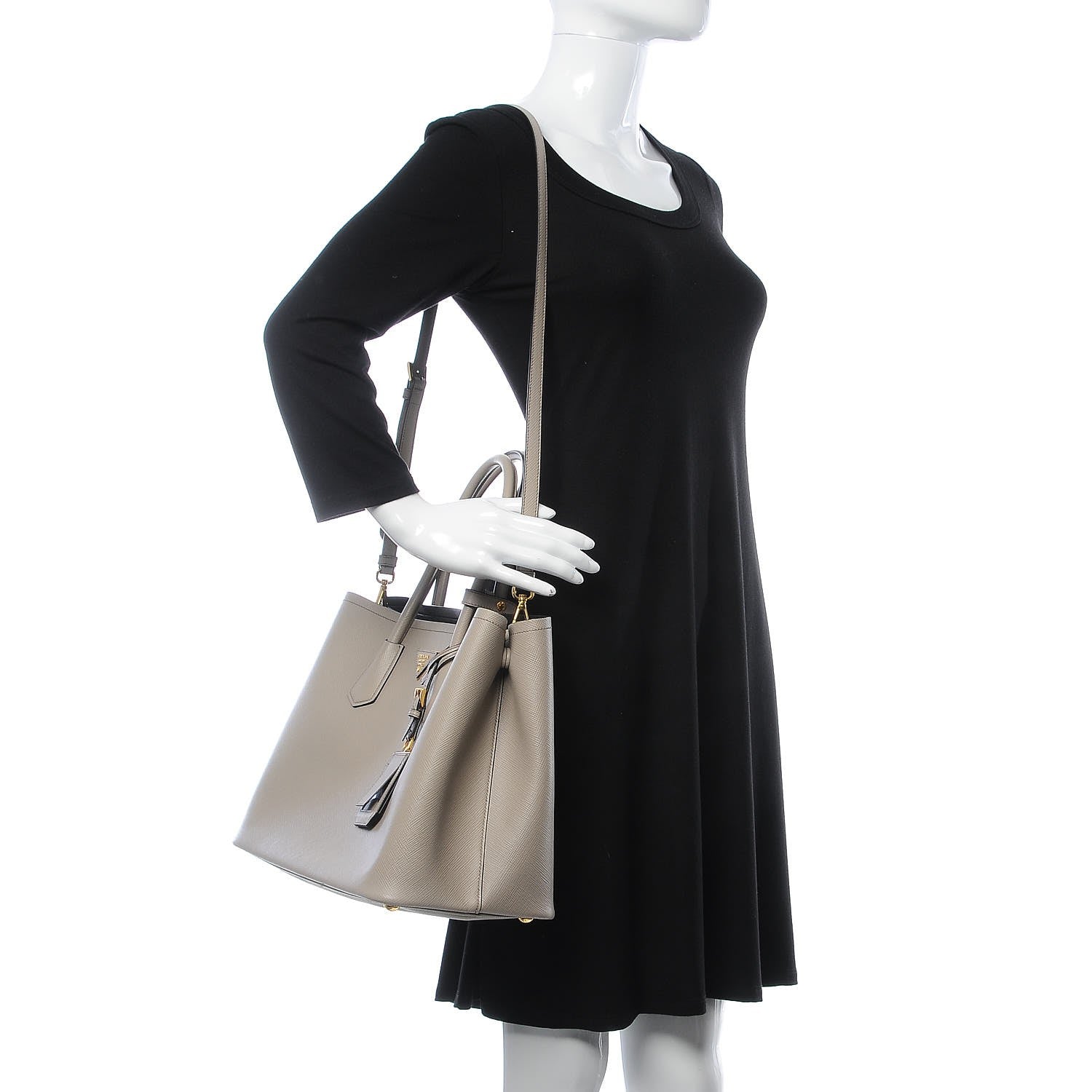 Prada Saffiano Cuir Medium Double Bag Talco Nero Black 2 of 9