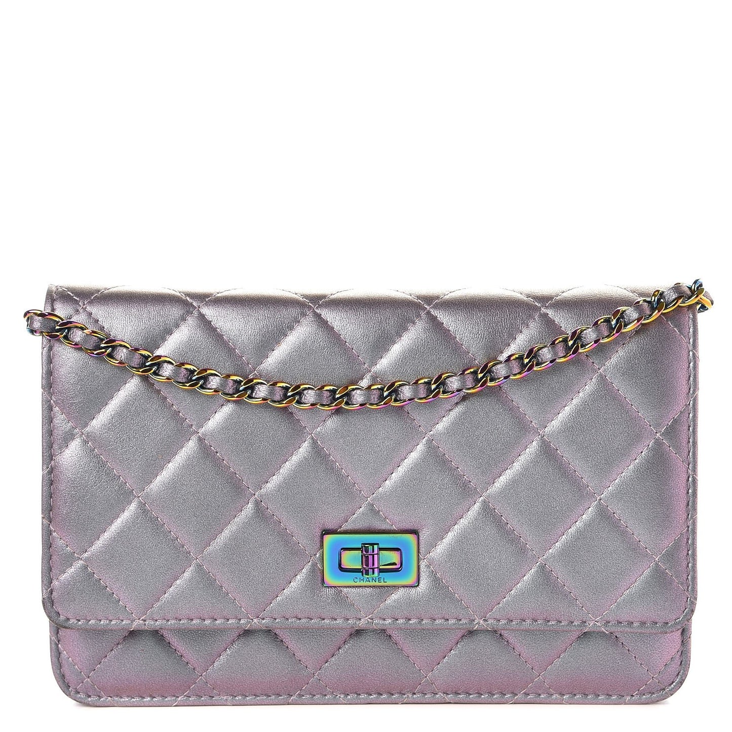 Iridescent Lambskin Quilted Reissue Wallet On Chain WOC Light Purple