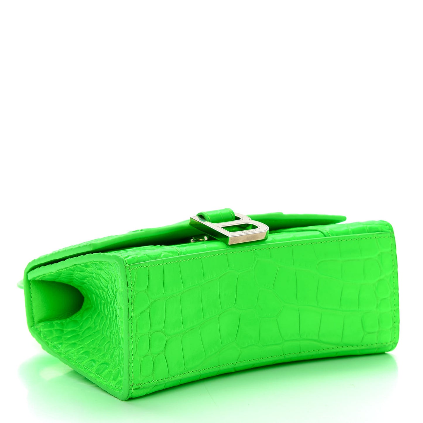 Shiny Calfskin Crocodile Embossed Hourglass Top Handle Bag XS Fluo Green