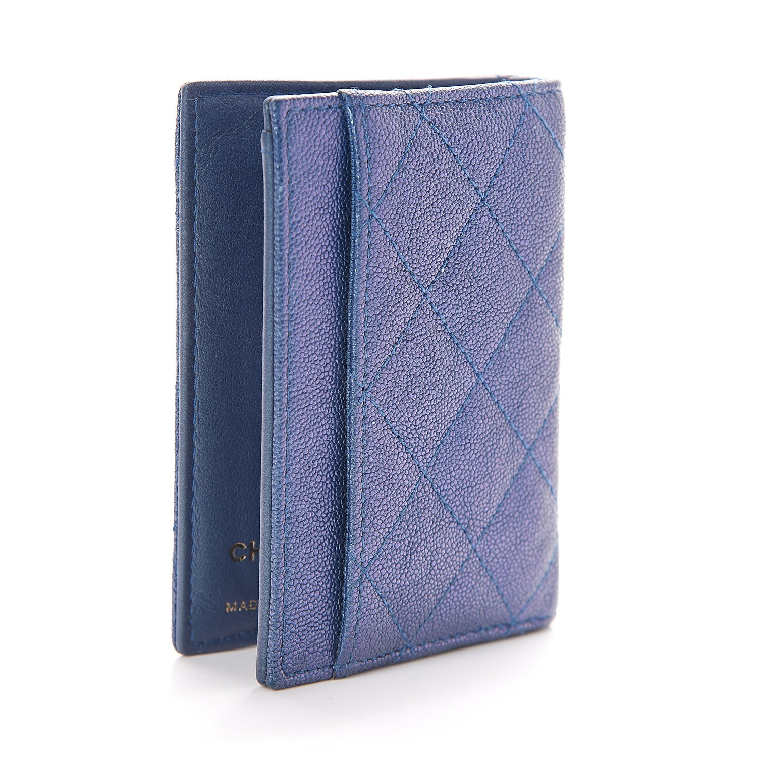Chanel Iridescent Caviar Quilted Card Holder Wallet Dark Blue 2 of 6