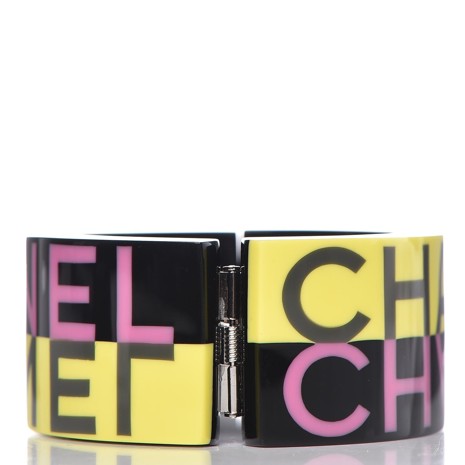 Chanel Resin CC Cuff Bracelet Black Yellow Pink 3 of 5